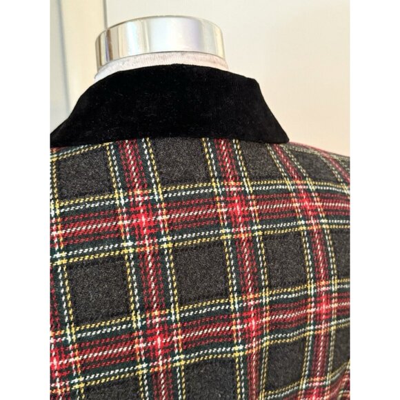 90s Plaid Blazer Jacket L 12 Wool Academia Preppy Velvet Tartan Old Money - Picture 7 of 12